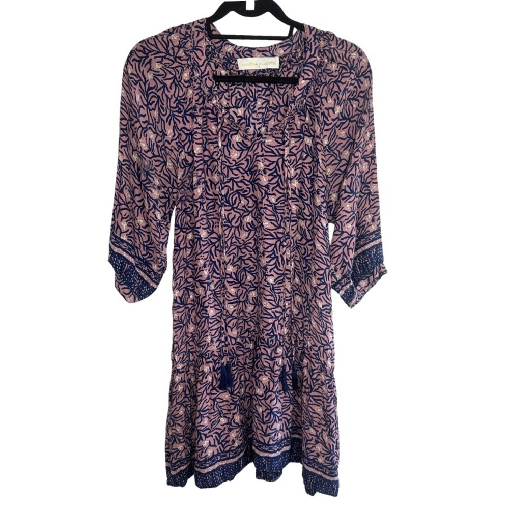 Natalie Martin Dress Coral Rose Print Size Small Silk Mauve Blue Floral Mini